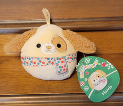 Squishmallow Harris the Dog w/Holiday scarf, Christmas Ornament Plush, 4″, NWT