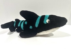 Vintage 90s Great American Toy Black White Teal Striped Shark Plush Stuffed 12″