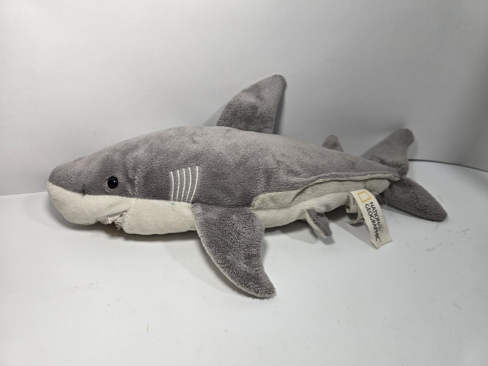 National Geographic Great White Shark Plush Gray Stuffed Animal 16” Teeth