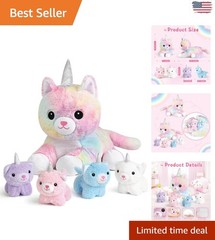 Magical Unicorn Mommy Stuffed Animal Set with 4 Babies – Plush Toys for Kids