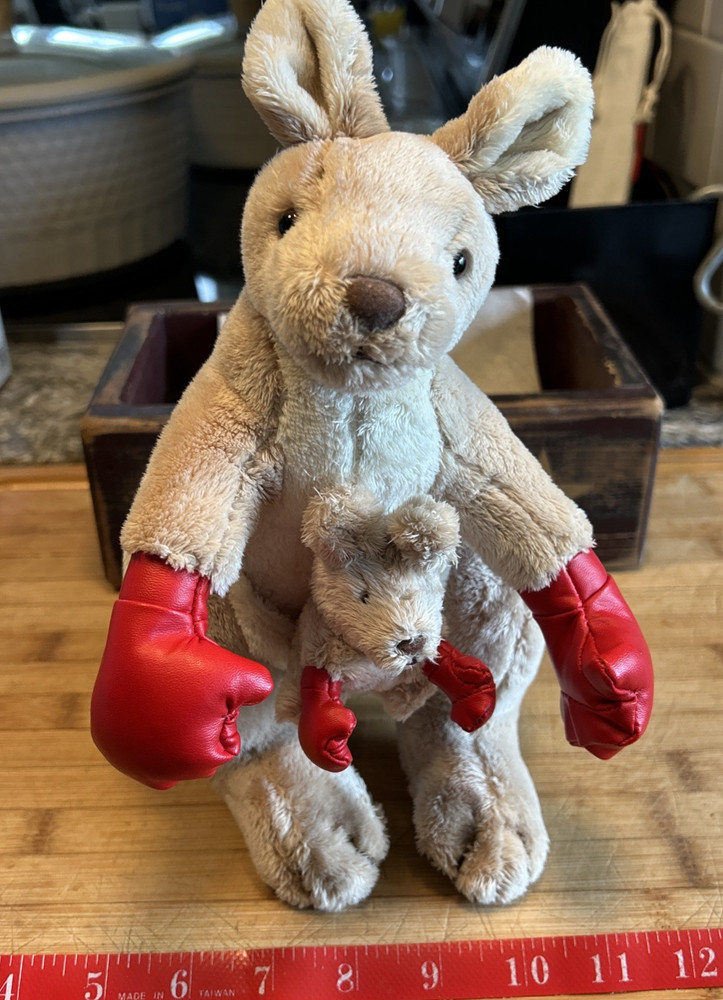 Corroboree Boxing Kangaroo Plush &Joey Stuffed Toy Leather Gloves CA Australia