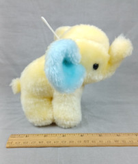 Baby Elephant Plush Rattle Yellow Blue Stuffed Animal 1987 Commonwealth 6 Inch