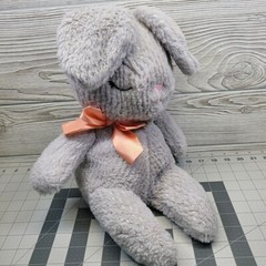 Animal Adventure Gray Bunny Rabbit Plush Toy Gold Spots Specks Peach Bow Stuffed