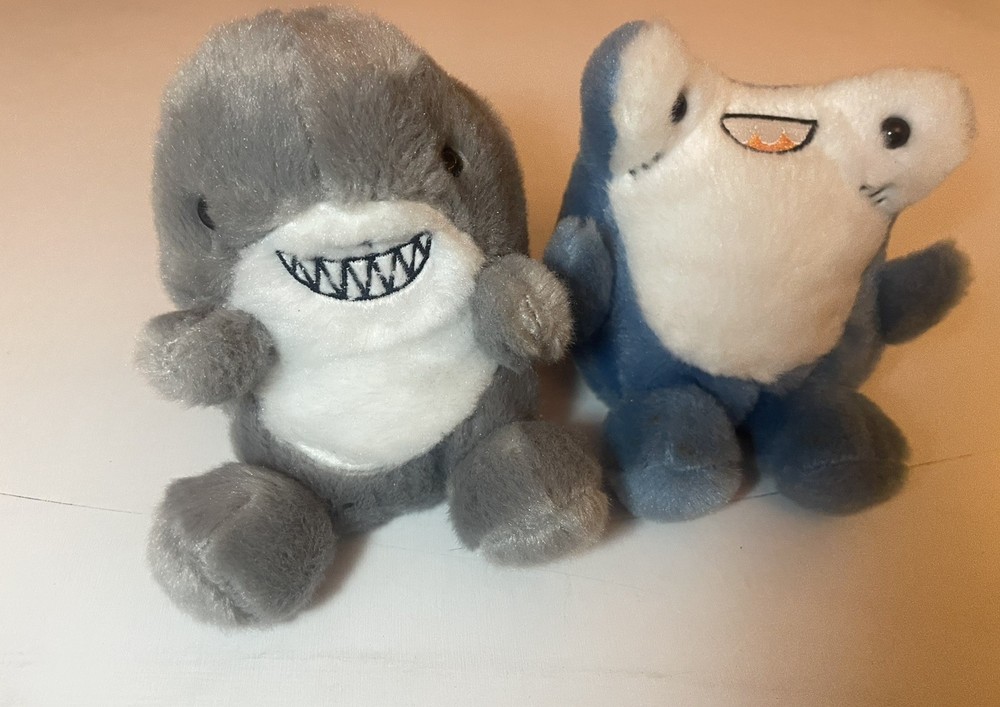 Aurora Palm Pals Tank Grey And Blue Shark Plush Stuffed Toys (Lot of 2)