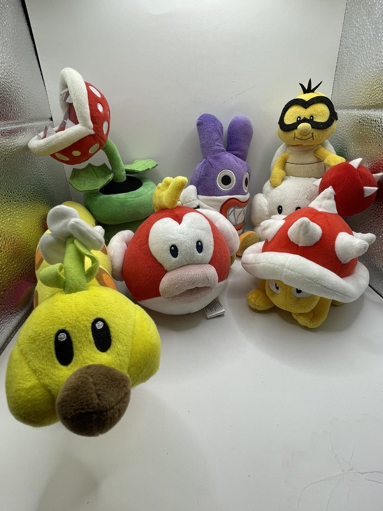 Super Mario Bros Plush Lot San-Ei All Star Wiggler Lakitu Nabbit Cheep Enemy #6