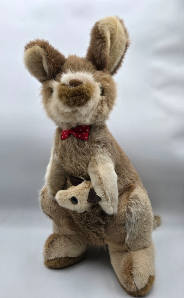 Australia Marony Design Kangaroo Plush Stuffed Animal with Joey Genuine Fur 16″