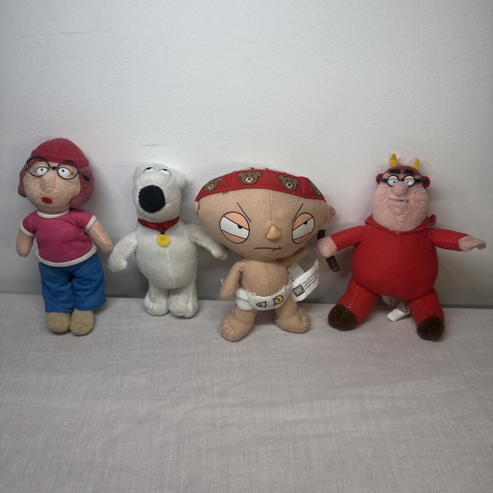 Lot of 4 Family Guy Stewie,Peter,Meg,brian Plush Toy Nanco 2005 7″ Tagged
