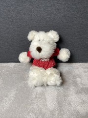 Vintage Commonwealth White Dog Plush Red White Heart Overalls Brown Nose 11″ Toy