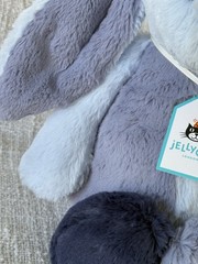 100% Authentic Jellycat Puddlesea Bashful Bunny BNWT Genuine Patchwork Blue