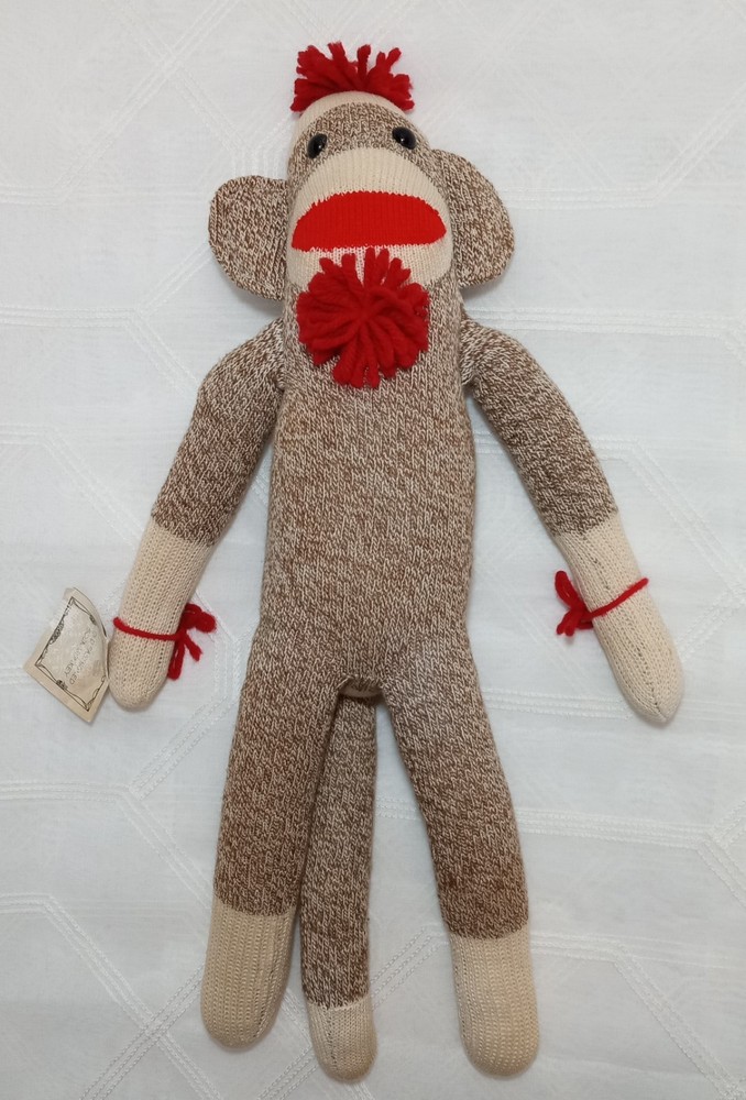 Vintage-Style Sock Monkey Plush Doll Knit Fabric Stuffy 19 ” Ozark Mountain Kids