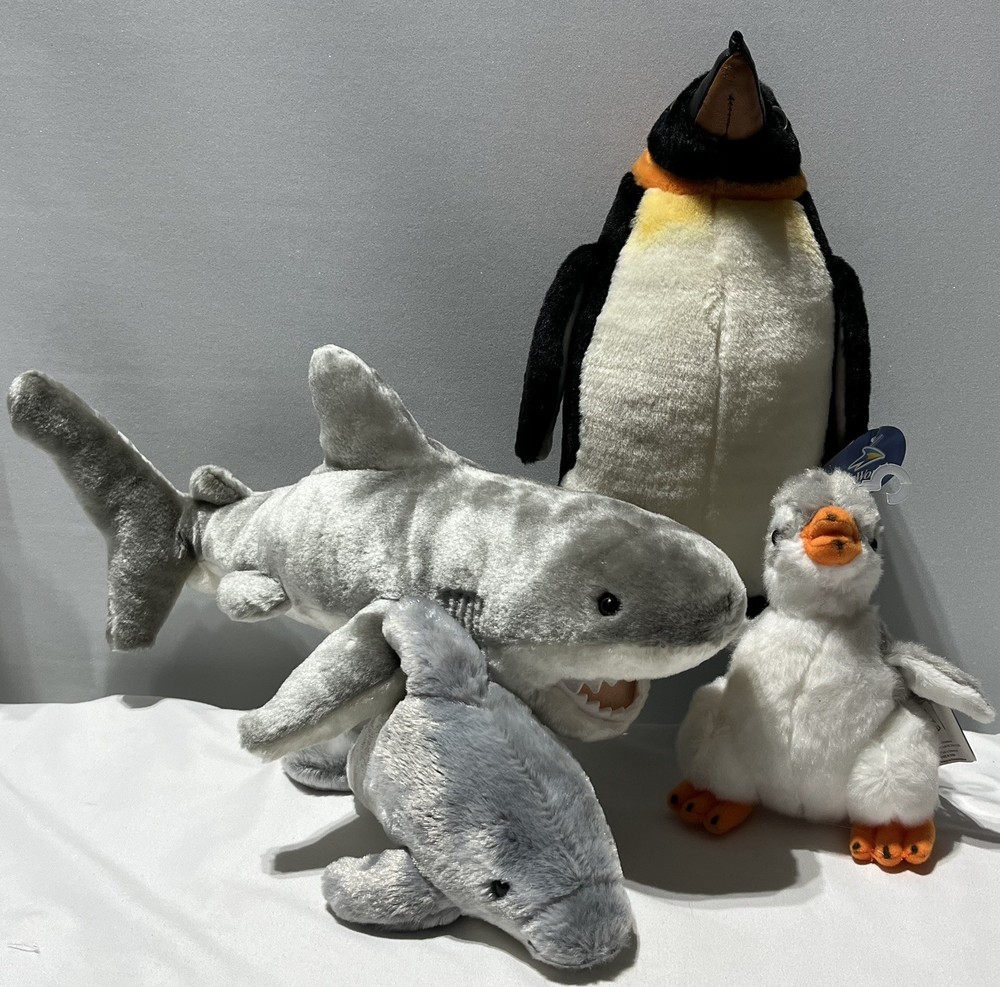 Sea World Great White Shark Empire Penguin Puck Dolphin Plush Stuffed Animal Lot