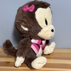 The Children’s Place Monkey Plushie Brown Plush 8” Seated Height Pink Scarf NWT