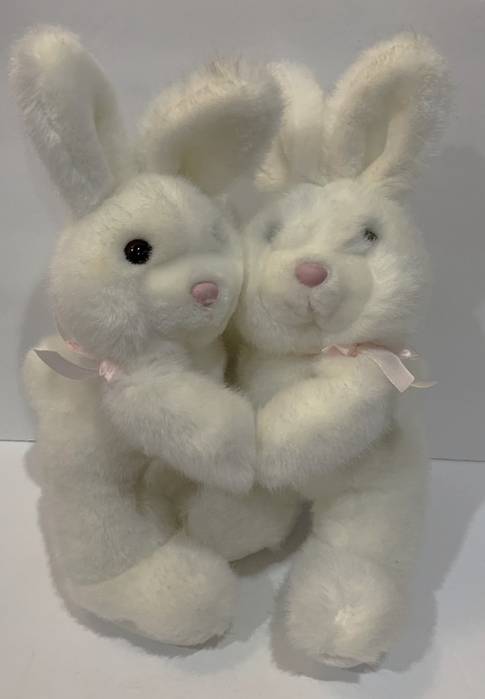 Made Expressly for Mervyn’s TWO HUGGING Plush BUNNIES White BUNNY RABBITS 2