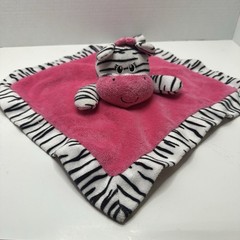 Tender Kisses Zebra Lovey Security Blanket Plush Satin Pink Black 12″