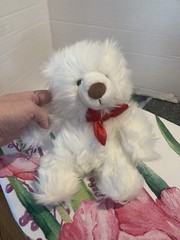 Valentino Russ Berrie stuffed Bear VERY RARE Retired Plush White w Red Accents