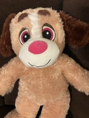 Plush Stuffed Dog Beige Brown White w/ Pink Nose Small 6-14 in Used