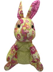 Douglas Pink Bunny Plush Stuffed Animal 8″ Floral Green Fabric Stuffed Flowers