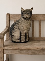 VTG The Toy Works Blue Eyed Tabby Cat Cloth Pillow 14.5” Tall Antique Style