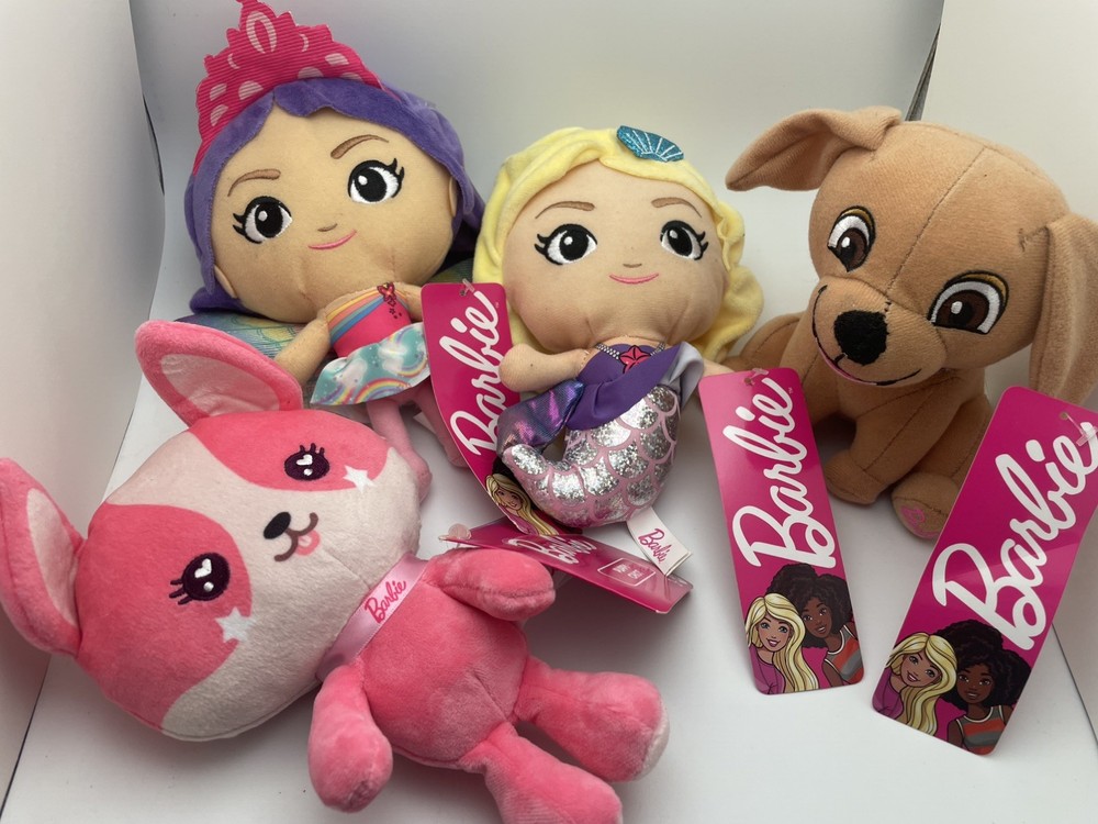 4 BRAND NEW 6″-7″ Barbie Chibi Plush Toy Factory Dolls Puppy Mattel NWT