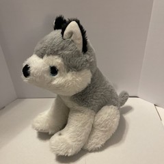 Plush Wolf Pup Husky Dog Blue Eyes Gray White Black Stuffed Animal