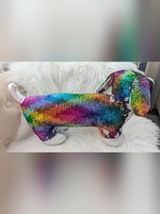 DACHSHUND Sequin Flip Plush Large RAINBOW Weiner Dog Stuffed Animal