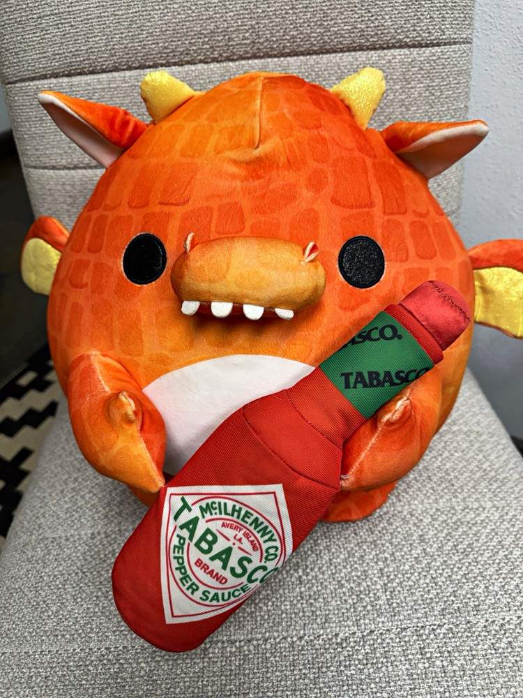 TABASCO Dragon Plush Doll Holding Sauce Bottle, Soft Large 24-36 in Orange
