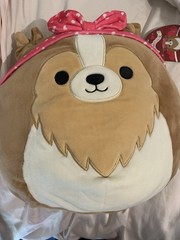 Squishmallows Andres Dog Plush 14-24in Brown/Cream Pink Heart Bow Washable