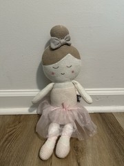Living Textiles Emma Ballerina 17″ Doll Plush Knitted Toy Rattle Pink Silver Bow