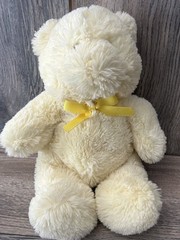 KIDS PREFERRED YELLOW BEAR Lovey 12” Sewn Eyes FLUFFY Bow Plush Animal 2006