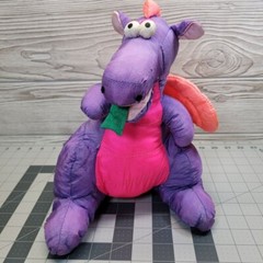 Mervyns Playful Pals Plush Dragon Parachute Nylon Neon Purple Pink Toy Vtg READ